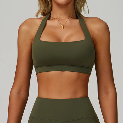 Breathable Sports Bra Anti-Sweat Fitness Top Women Hanging Neck Yoga Bra Shockproof Crop Tops Push Up Sport Bra Gym Workout Vest