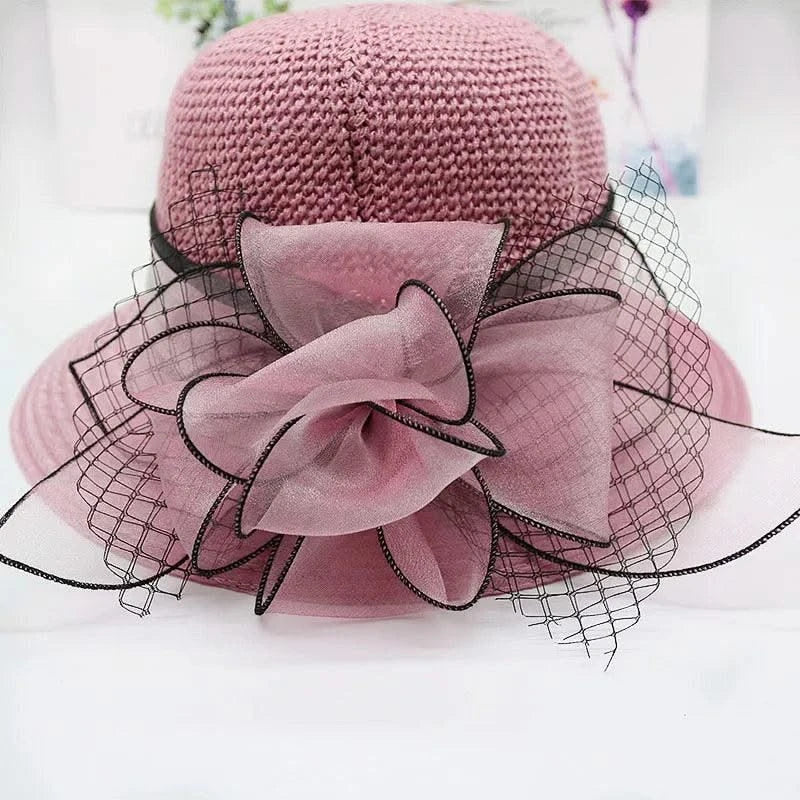 Summer Women Organza flower mesh sunshade hat