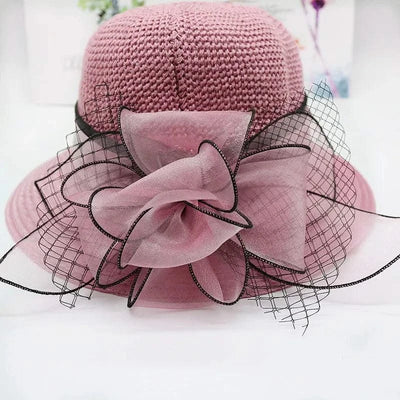 Summer Women Organza flower mesh sunshade hat