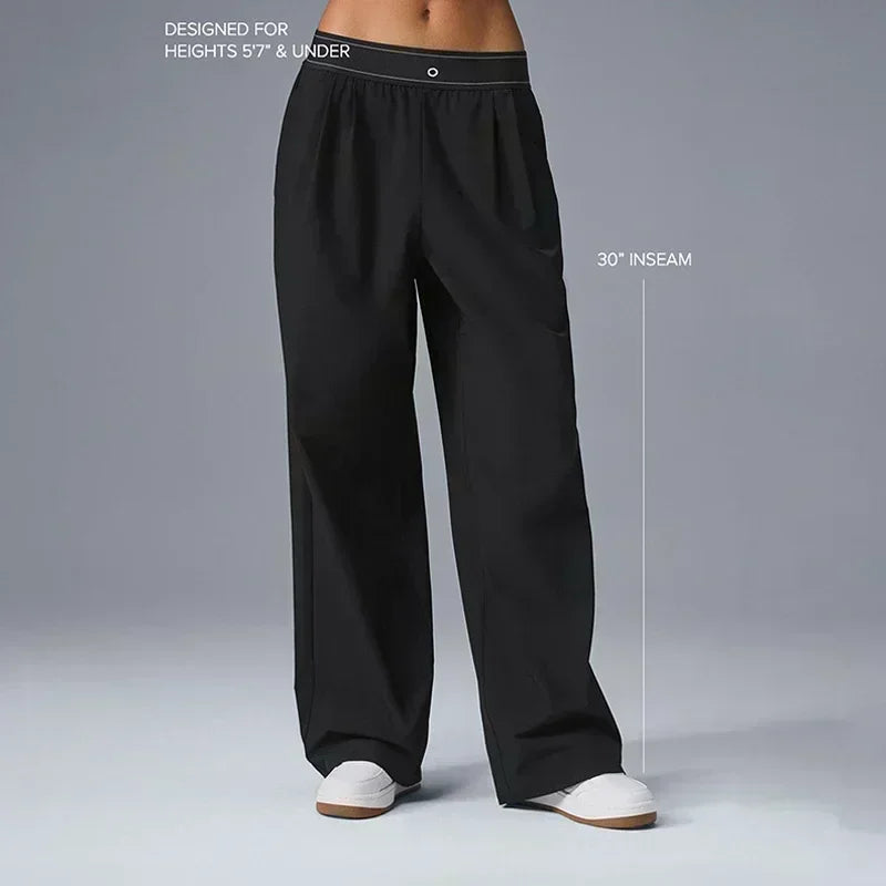 High-waisted wide-legged trousers women summer yoga trousers drape loose straight trousers thin elastic casual versatile