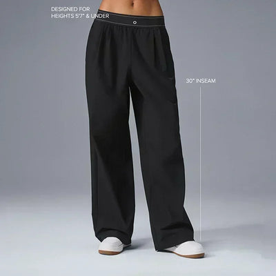 High-waisted wide-legged trousers women summer yoga trousers drape loose straight trousers thin elastic casual versatile