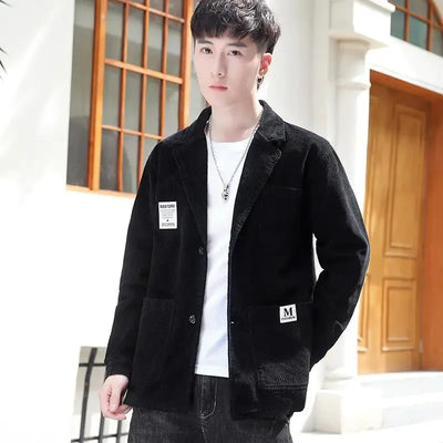 Man Suits and Blazers Black Corduroy Jacket for Men Single Breasted Fashion 2024 Elegant Coats Classic Casual High Quality New