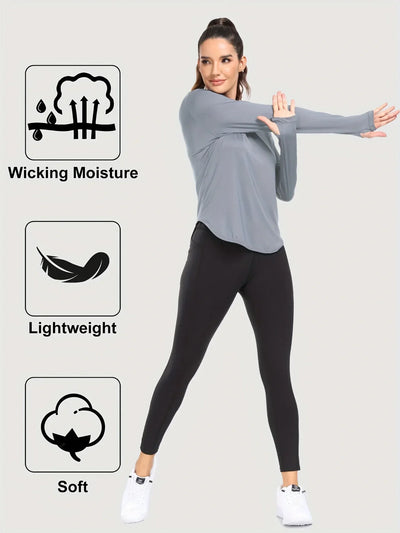 Women T-Shirts Sun Protection Sports Long Sleeves UV Protection Loose Breathable Running Yoga Clothes Fitness