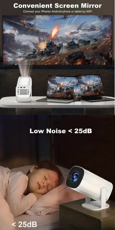 Mini Portable Projector Home Cinema 1080p HD 4k Android 11 Projector with WiFi 6 and Bluetooth Smart Pocket Outdoor