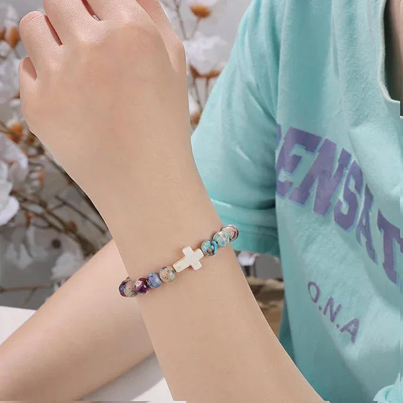 Cross Bracelet for Women Christian Gifts Colorful Imperial Stone Catholic Religious Jewelry Mothers Day Birthday Christmas Gift