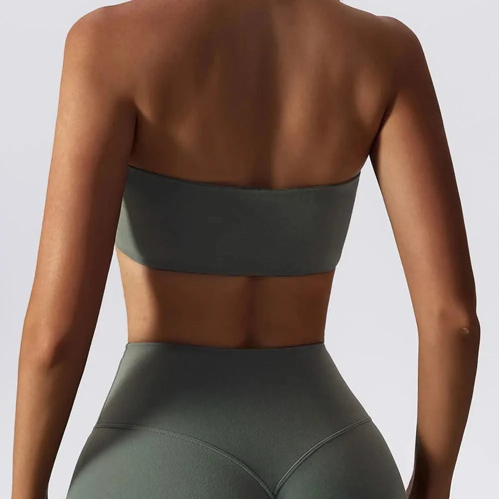 Women Strapless Bra Padded Top Stretchy Fitness Yoga Tops