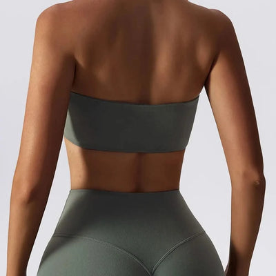 Women Strapless Bra Padded Top Stretchy Fitness Yoga Tops