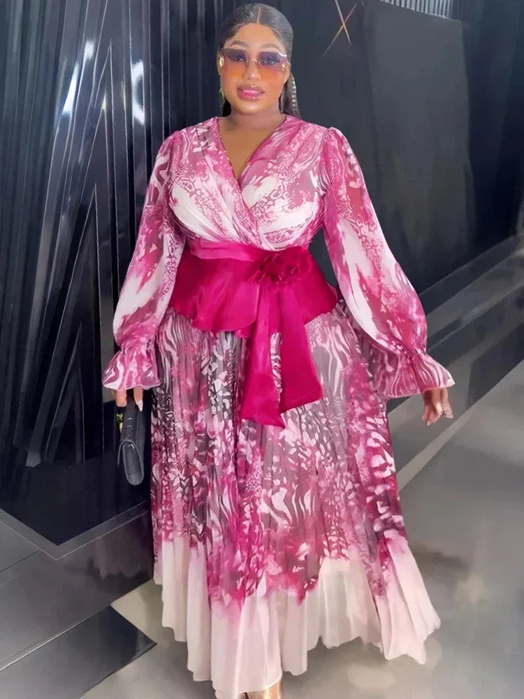 2025 Summer Dresses For Women Dubai African Wedding Party Prom Evening Gown Dashiki Pleated Maxi Robe Office Ladies Clothing