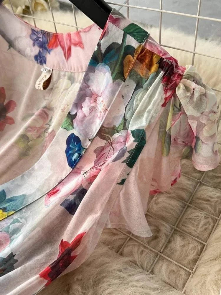 Summer Holiday Gorgeous Floral Retro Dress Women Sleeveless Ruffles Flower Print Dress Female Bohemain Robe Festival Vestidos
