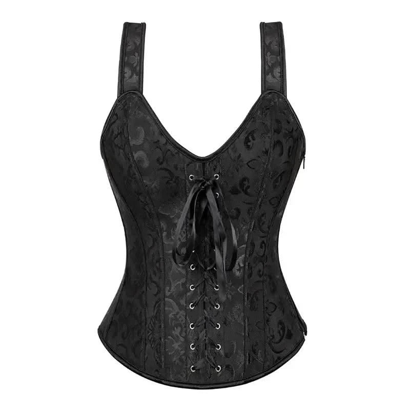 Women Corset with Straps Black Overbust