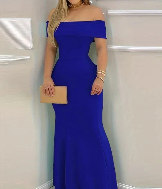 Women's Evening Dress 2024 Spring/summer Latest Intelligent Solid Color Red Temperation One Shoulder Party Tight Long Skirt