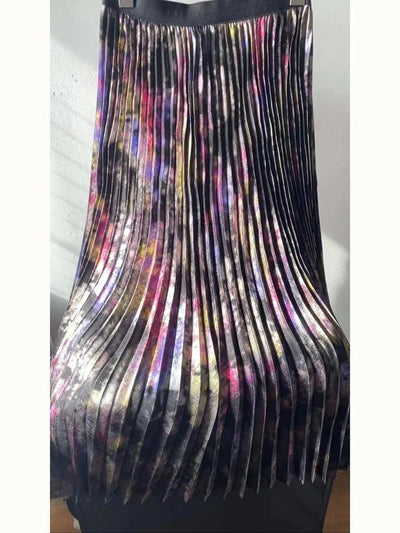 Shiny Colorful Luxury High Waist Midi Skirt 2025 Spring/Summer Fashion Trends Elastic Waistband Pleated Skirt Old Money Style