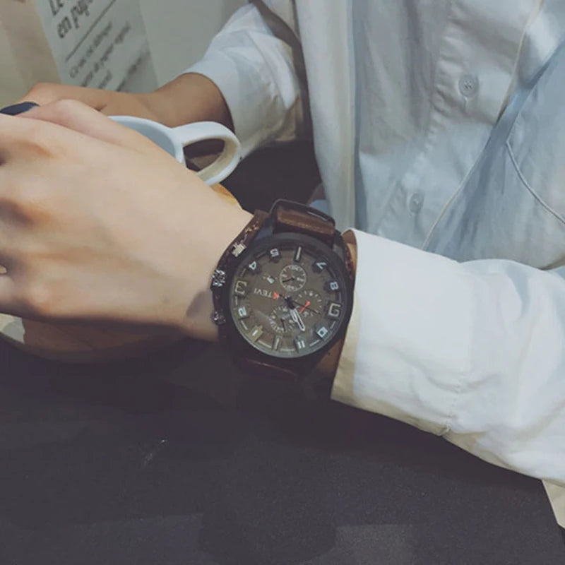 Original Men's Watches High-End Luxury Man Watch Leather Strap Date Business Quartz Watch Big Dial Military Tactical Wristwatch
