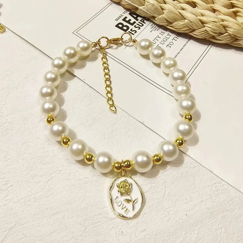 Pet Collar Adjustable Pearl Cat Collars Cute Rose Flower Kitten Puppy Necklace Pet Product Cat Dog Accessories