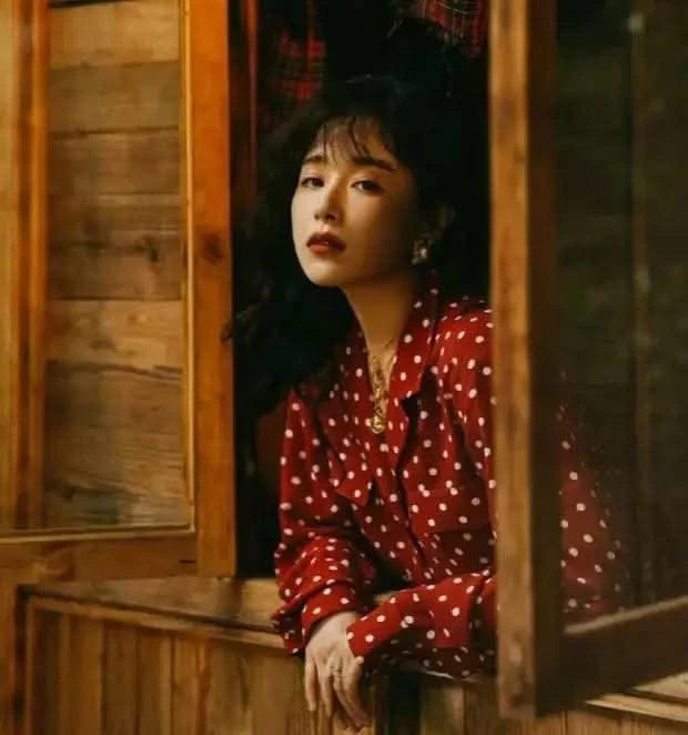 Top V-neck Red Polka Dot Shirt for Women