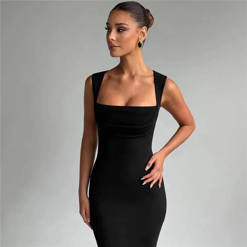 Royal Style Square Collar Sleeveless Sexy Maxi Dress For Women