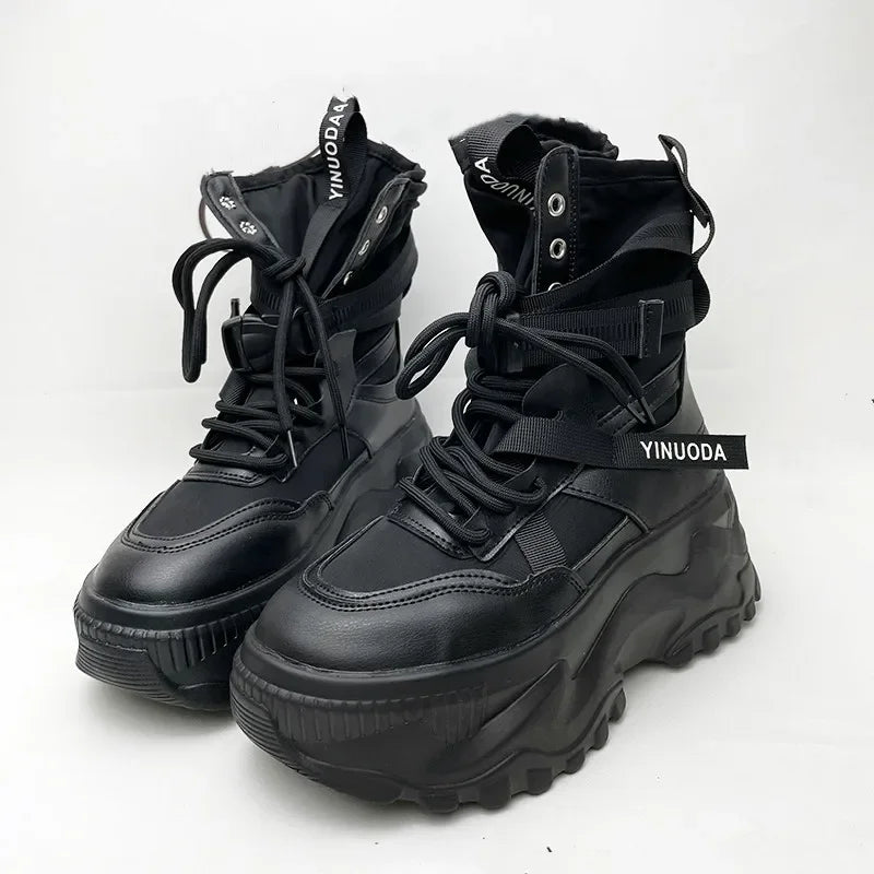 Women's Boots Platform Luxury Designer Shoes for Women  Lace Up Chunky Shoes Breathable Comfort  Ankle Boots Botas De Mujer