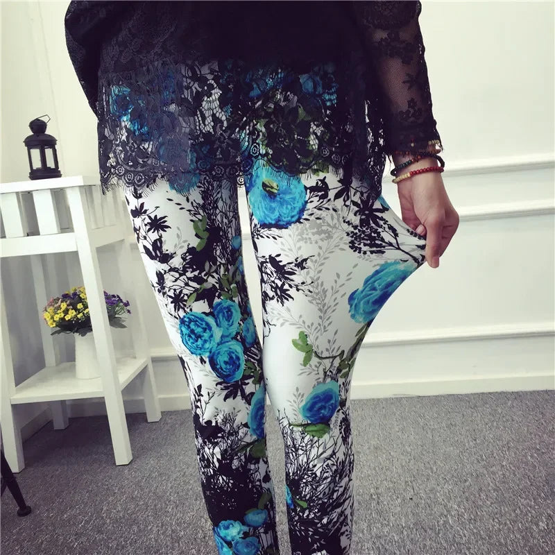 Women Charm Leggings New fashion Pattern Workout Jeggings Best Ladies Elastic Flower Pants