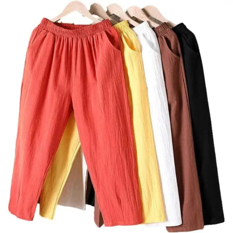 Activewear Women Summer Elastic Waist Cotton Linen Pants