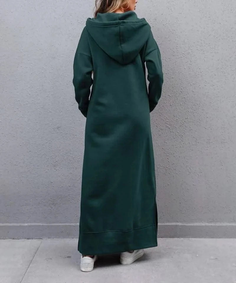 Hoodies Dress for Women Fashion  2024 Hem Lace-up Midi Robe Hooded Long Vestidos Winter Warm Casual Loose Sweatshirt Dress