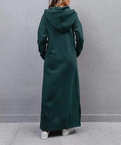 Hoodies Dress for Women Fashion  2024 Hem Lace-up Midi Robe Hooded Long Vestidos Winter Warm Casual Loose Sweatshirt Dress