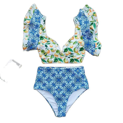 Swimwear High Waist Bikinis with Belt V Neck Shirring Swimsuit Women Ruffle Bathing Suit y2k Drawstring Beachwear