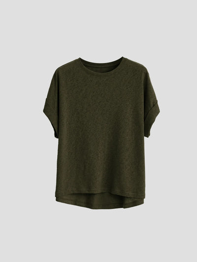 Women T Shirt Short Sleeve Cotton Linen Tops Crew Neck Oversize Dolman Plain Tees Spring Summer