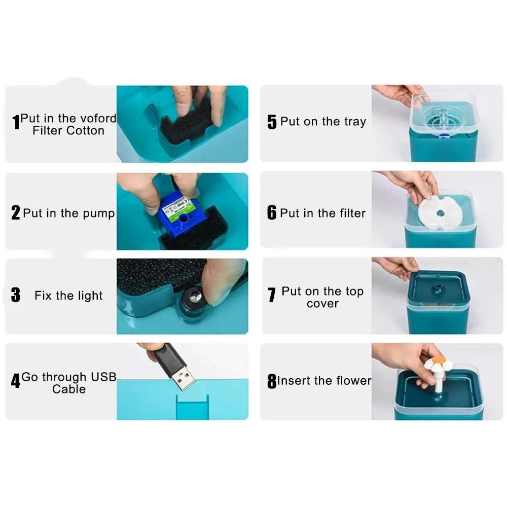 Pet Water Dispenser with Recirculate Filtring for Clean Water Automatic Cat Drinking Fountain USB Charging with LED Lighting