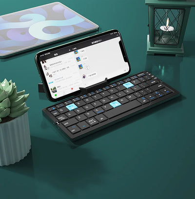 JOMAA Portable Mini Foldable Bluetooth Keyboard for Tablet Phone Laptop Rechargeable Folding Wireless keyboard with Hoder Stand
