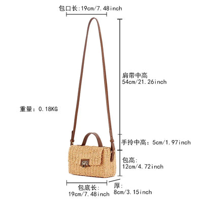 Handmade Women's Shoulder Bag Summer Straw Beach Bag Bohemian Female Handbags Fashion Square Flap Lock Designer Shopper Purse