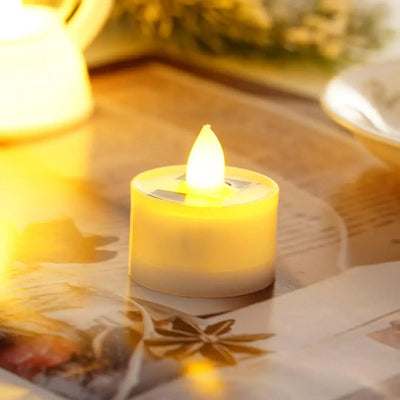 Solar Candle Tea Lamp Smokeless Simulation LED Electronic Candle Lamp Outdoor Christmas Halloween Tea Wax