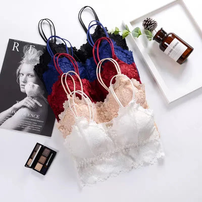 Women's Lace Bra Sexy Hollow Out Flower Underwear Bralette Wireless Push Up Breathable Strap Padded Vest Lingerie