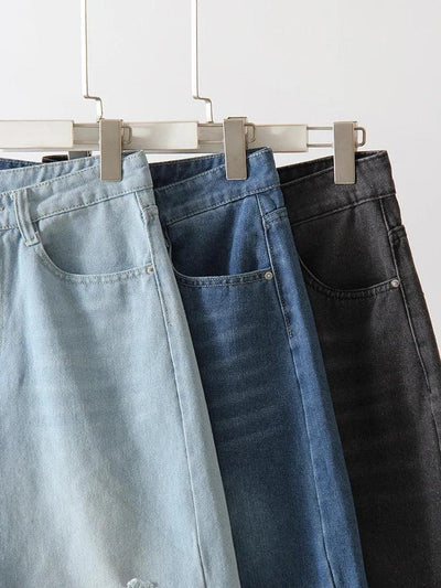 Women Denim Shorts Ripped Wide Leg Black High Waist Short Jeans Straight Leg Blue Denim Shorts For Women Summer Jean Shorts