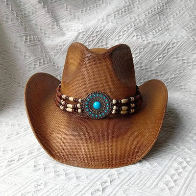 New Lake Blue Western Cowboy Straw Hat 2024 Spring and Summer New Outdoor Sun Hat Men's and Women's Cowboy Hat gorras