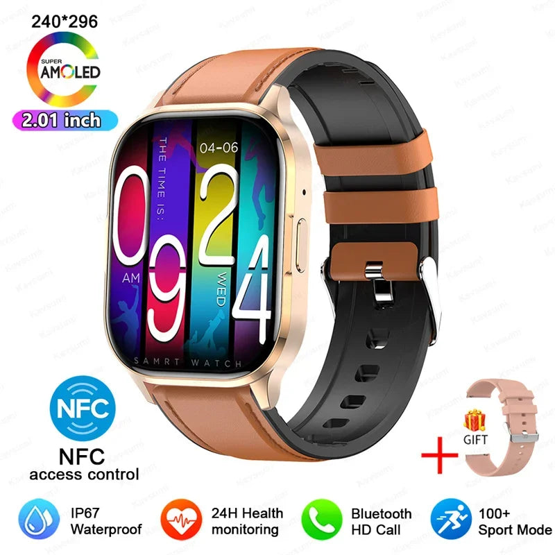 Women Smartwatch 2.01inch AMOLED Screen Bluetooth Call  NFC Sport Watch Blood Pressure Music Women Smart Watch for Huawei Xiaomi