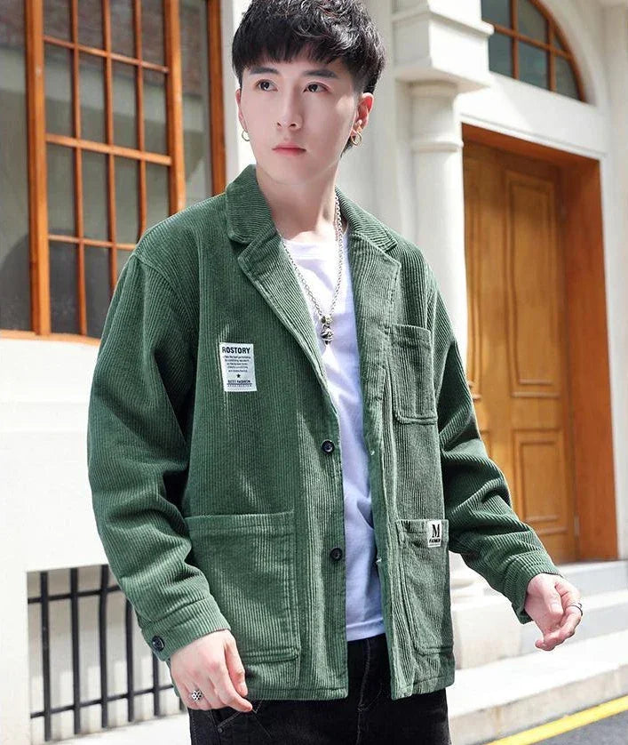Man Suits and Blazers Black Corduroy Jacket for Men Single Breasted Fashion 2024 Elegant Coats Classic Casual High Quality New