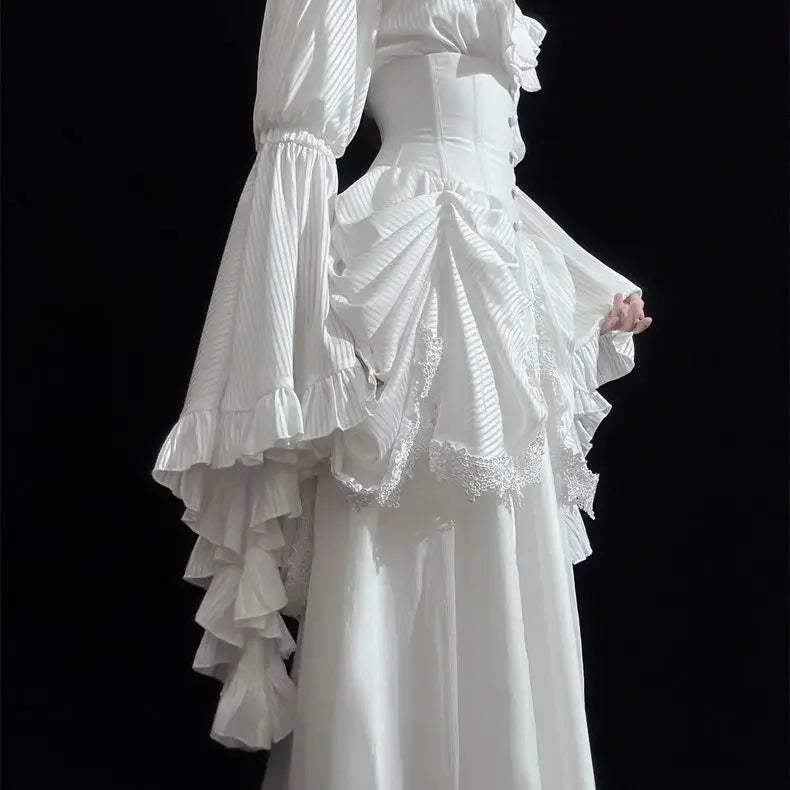 Japanese Y2k Lolita Blouse Women Ruffle Sleeve Harajuku Tops Sweet Gothic Aesthetic Vintage Cosplay Shirts Blusas Mujer De Moda