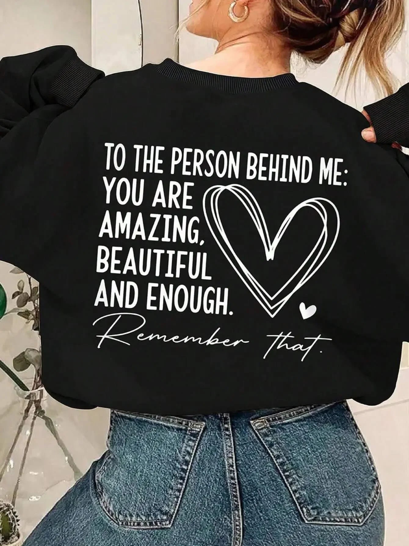 Casual Women Sweatshirt You Are Amazing Beautiful And Enough Letter Print Pullover Warm Soft Hoody Loose Crewneck Fleece Clothes
