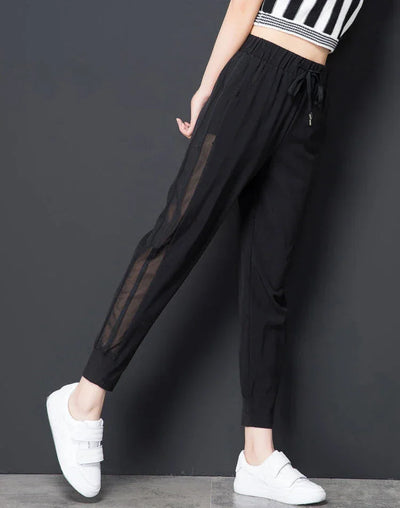 Ice Silk Summer Sweat Home Sports Pants for Women Joggers Jogging Black Cropped Trousers Harem Sarouel Sweatpants Ripped Fashion