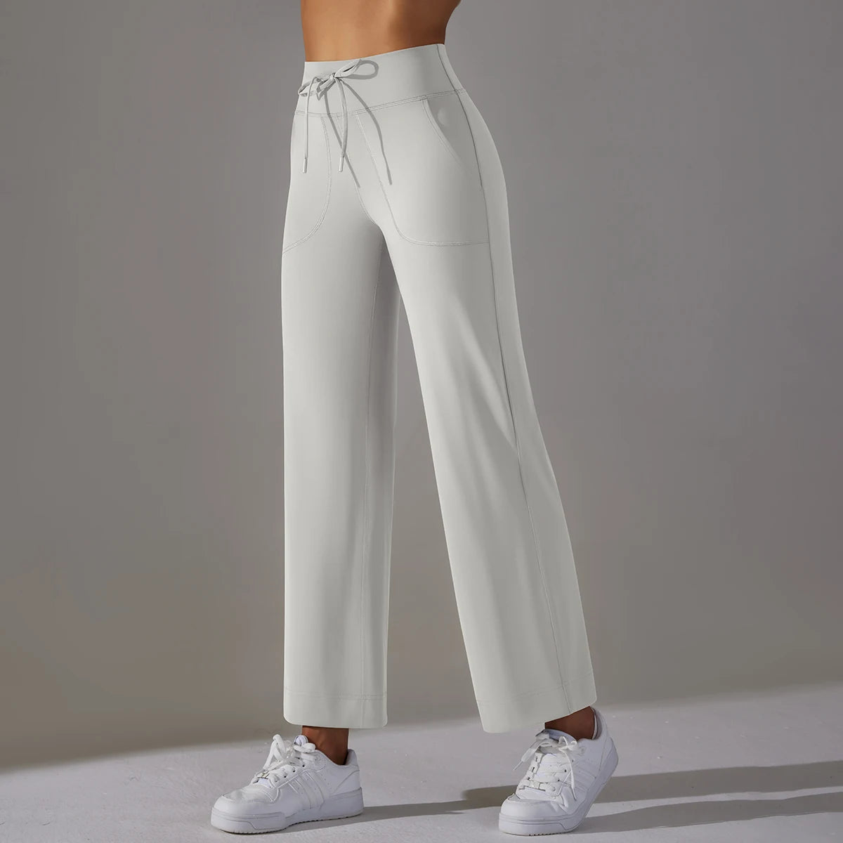 Wide Leg Pants With Pockets Women's Loose Yoga High Waist Legging Drawstring Outdoor Casual Jogging Gym Sports Flare Pants
