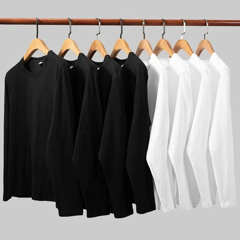 Women T Shirts.100% Cotton Soft.Regular Fit,O-Neck Long Sleeve Tops Tees,Black White