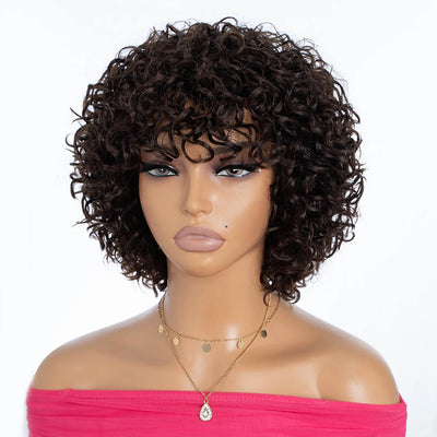 Short Curly Human Hair Wigs for Black Women 8 inch Short Curly Wigs for Black Women No Lace Front Human Hair Wigs (WIG P4/27)