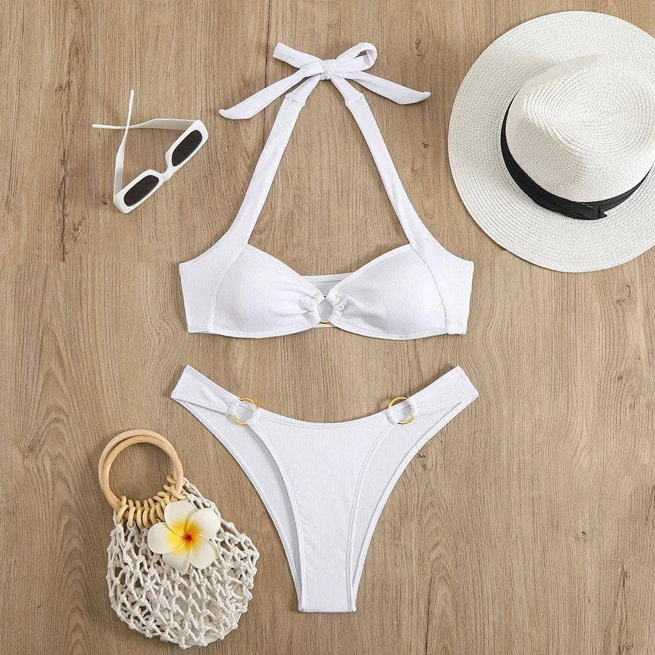 Sexy Women's Swimsuit 2025 Summer Bikini Two-piece Swimwear for Woman Beachwear Halter Bikinis Sets Swimming Beach Bathing Suits