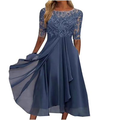 Elegant Outfits Summer Dresses For Women 2023 Tea Length Embroidery Lace Chiffon Mock Dress Formal Occasion Dresses Vestidos
