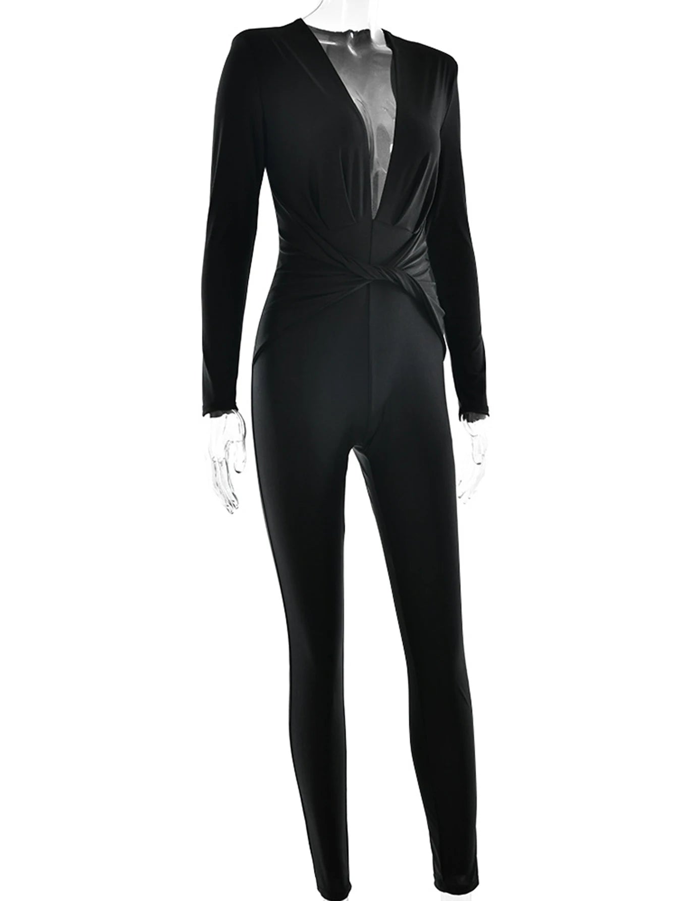 Sexy black satin bodycon jumpsuit women pants summer one pieces romper jumpsuit woman elegant long sleeve jumpsuits club outfits