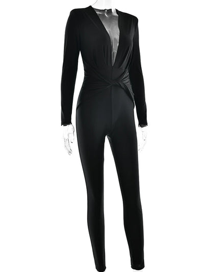Sexy black satin bodycon jumpsuit women pants summer one pieces romper jumpsuit woman elegant long sleeve jumpsuits club outfits
