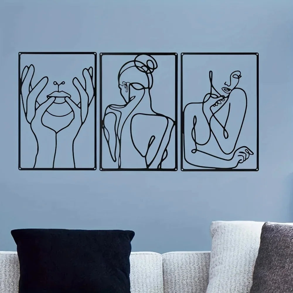 Metal Wall Art 3pcs Abstract Line Drawing Decor for Kitchen Bathroom Living Room and Living Room Wall Decor Metal Wall Hanging