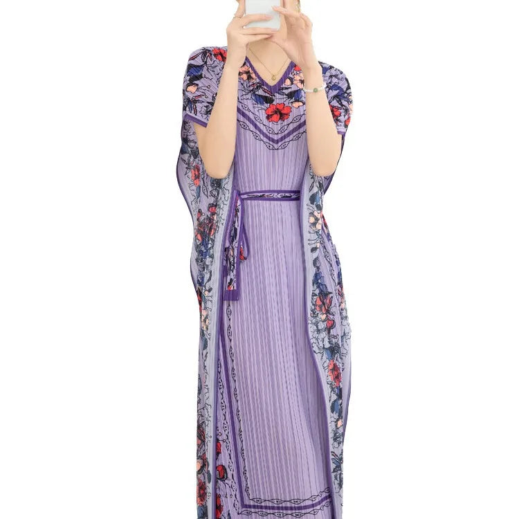 2025 Spring Summer Women's New Sexy One Shoulder Off Shoulder Fashion Red Flower Printed Lace Up Waist Long Swing Dress