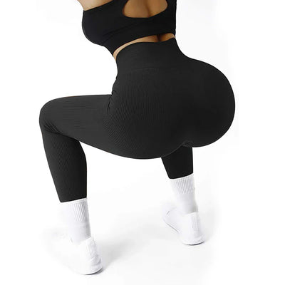 High Waisted Seamless Yoga Leggings, Ribbed Sportswear Tights, Fitness Apparel for Women, Gym and Casual Wear For Fall & Winter