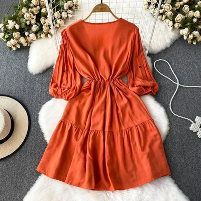 Boho Dress for Women Embroidery Floral Print V-neck Elastic Waist Lace-up Dresses with Belt Summer Vestidos Folds Dropshipping